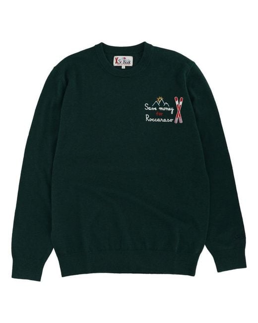 Mc2 Saint Barth Green Sweater With Embroidery for men