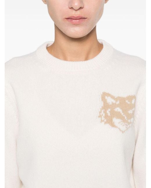 Maison Kitsuné White Fox Head Wool Crewneck Jumper