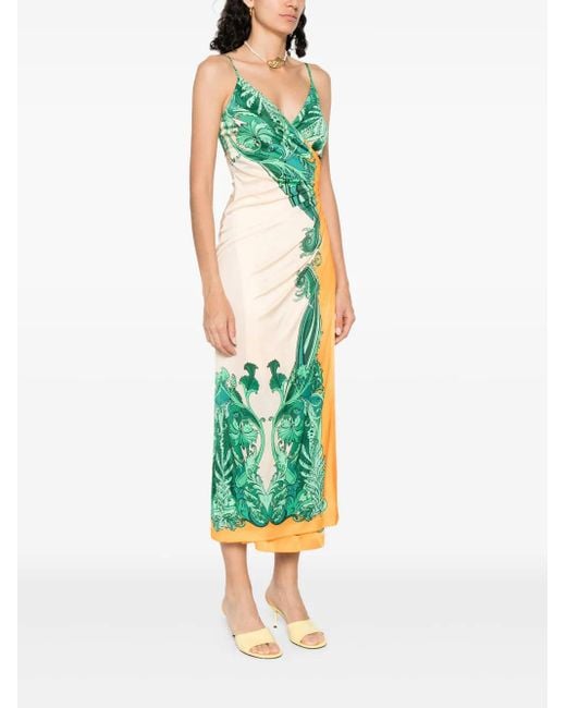 Etro Green Gekräuseltes gedrucktes Kleid