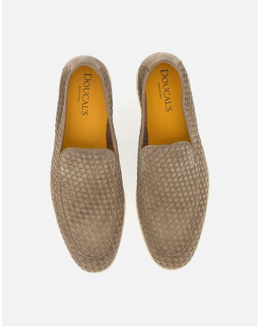 Doucal's White Sauvage Suede Loafers With Interlaced Pattern for men