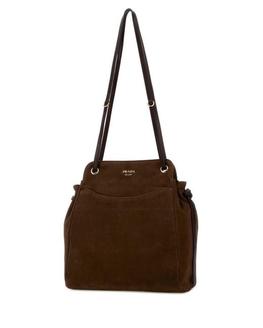Prada Brown Brow Suede Medium Carry Bucket Bag