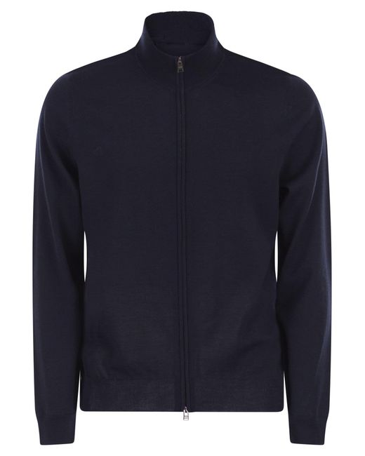Boss Blue Virgin Wool Knitted Cardigan With Zip for men