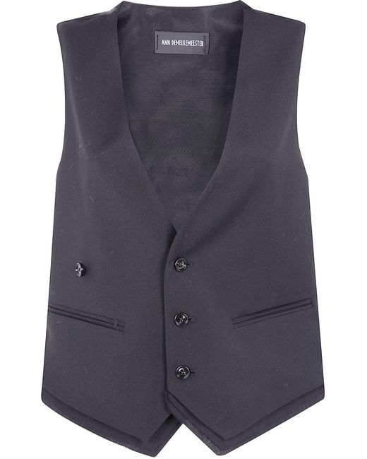 Ann Demeulemeester Blue Janessa Twisted Clousure Waistcoat With Raw Edge Cotton Detail