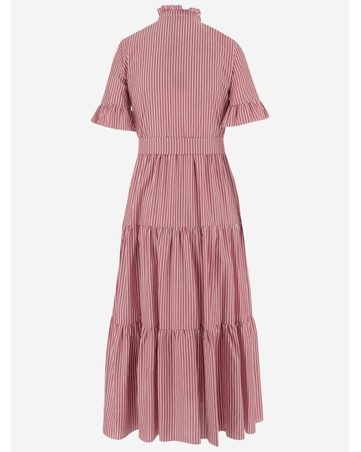 F.it Pink Striped Cotton Dress With Ruffle Collar