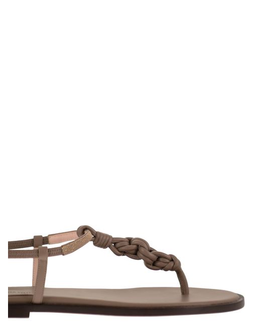 Fabiana Filippi Brown Leather Thong Sandals With Braided Detail