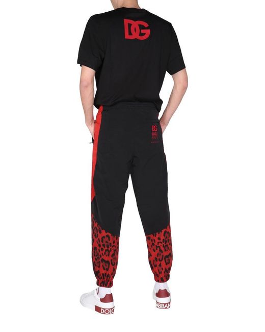 Dolce & Gabbana Red Jogging Pants With Animal Print for men