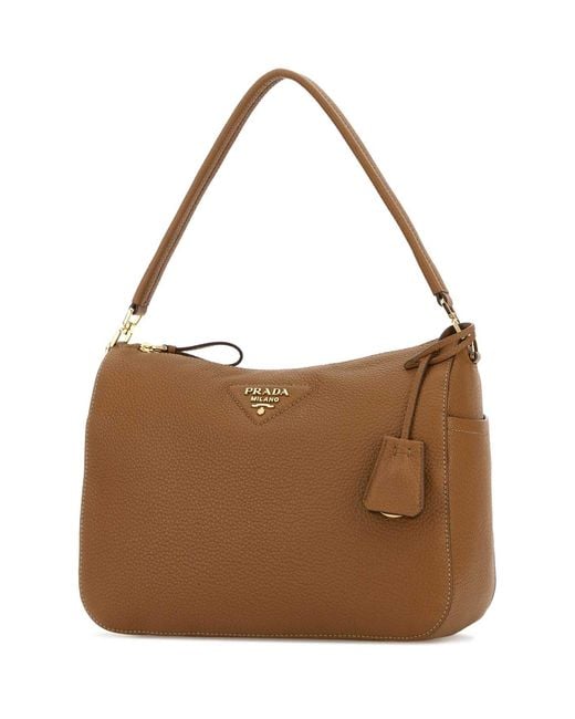 Prada Brown Camel Leather Medium Shoulder Bag