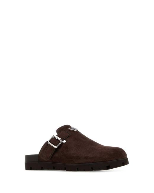 Prada Brown Dark Suede Slippers