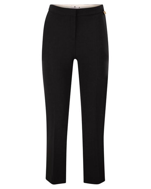 Elisabetta Franchi Black Lightweight Crepe Trousers With Charm Logo