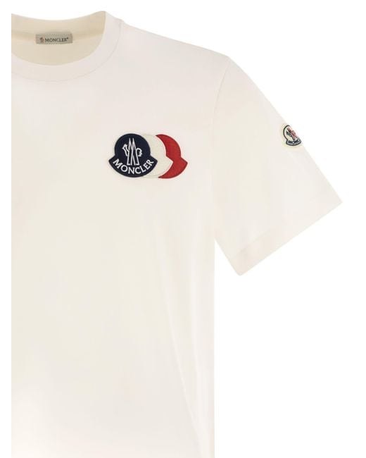 T-shirt en coton avec logo Tricolor brodé Moncler pour homme en coloris White