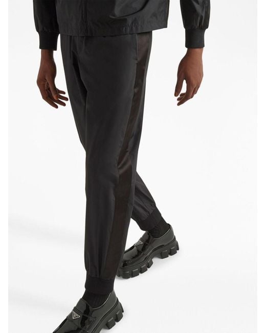 Prada Black Triangle-Logo Silk Track Pants for men