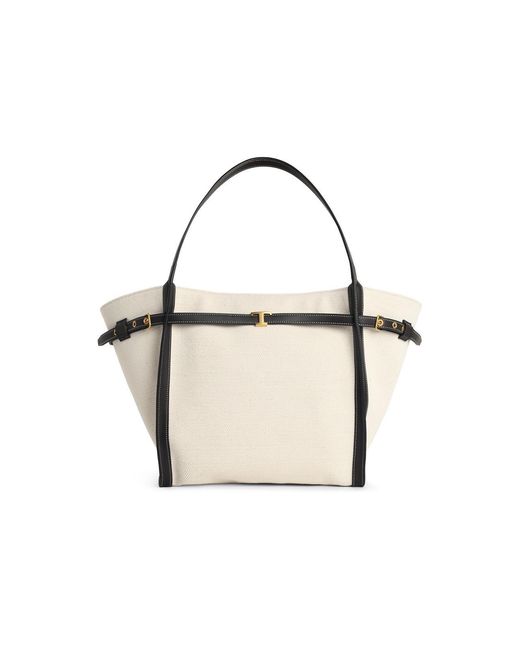 Tod's Metallic 'Shopping Tim' Canvas And Midi Lear Bag