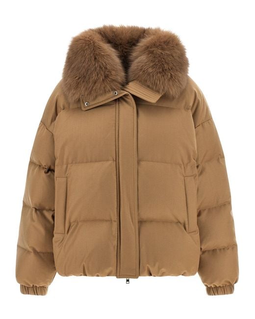 Yves Salomon Brown Down Jacket With Mittens