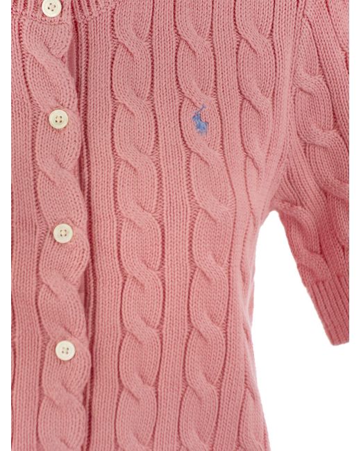 Polo Ralph Lauren Pink Geflochten Strickjacken mit kurzen Ärmeln