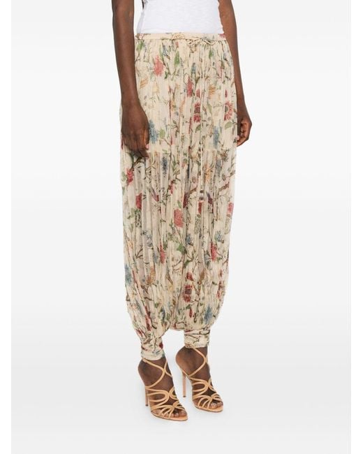 Into The East Natural Printed Silk Trousers