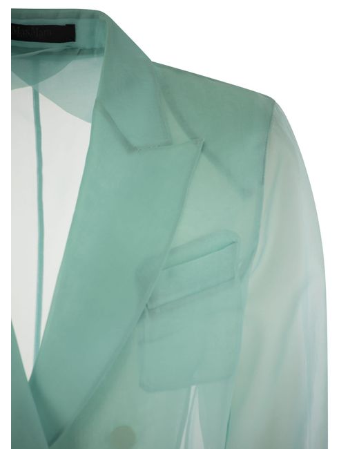 Max Mara Negrar Silk Organza Double Breasted Blazer in het Green