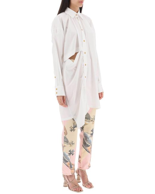 Vivienne Westwood White Gibbon Asymmetrisches Hemdkleid mit Ausschnitten