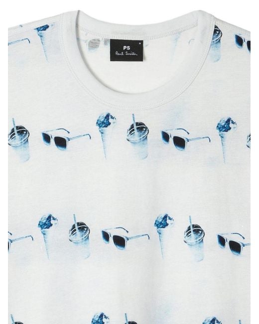 Paul Smith White Printed Cotton T Shirt