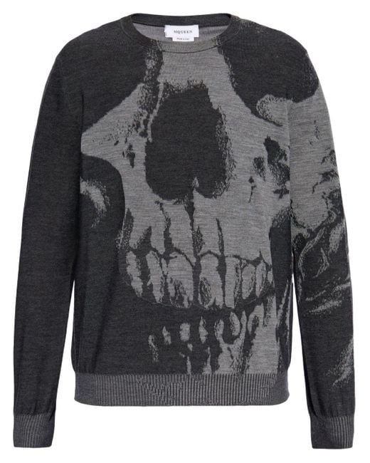 Jersey con calavera en intarsia Alexander McQueen de hombre de color Gray