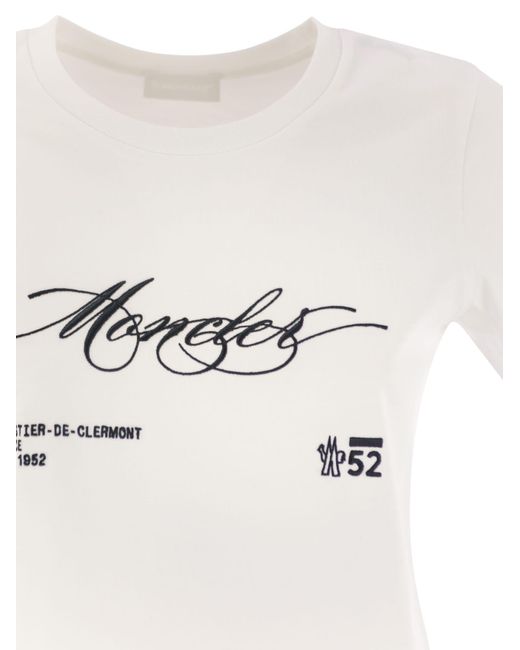 Moncler Katoenen T -shirt Met Geborduurd Cursief Logo in het White