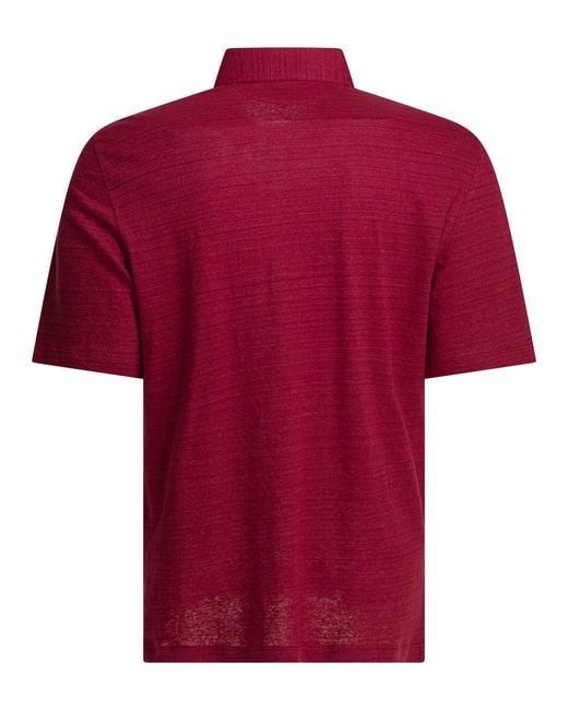 Brunello Cucinelli Red Mélange Jersey Linen Cotton Polo Shirt