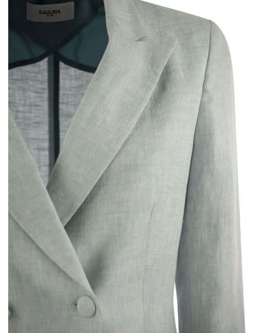 SAULINA Gray Assunta Double Breasted Linen Jacket