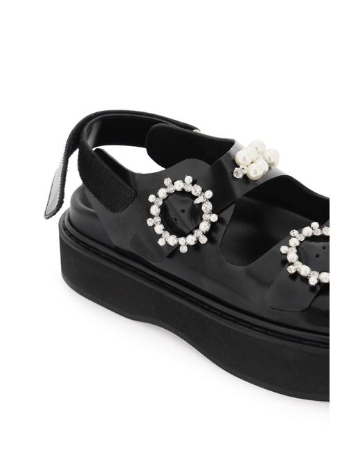 Simone Rocha Black Plattform Sandalen mit Perlen und Kristallen