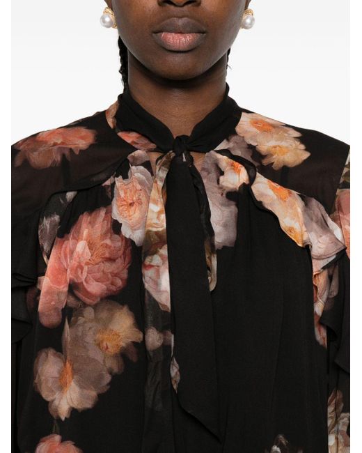 Zimmermann Blouse Met Ruches En Bloemenprint in het Black