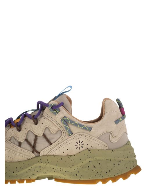 Flower Mountain Brown Yamabushi -Turnschuhe im Wildleder und technischen Stoff