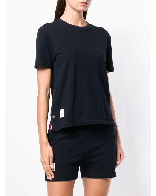 Thom Browne Black Relaxed Fit Short Sleeve Tee W/ Center Back Rwb Stripe
