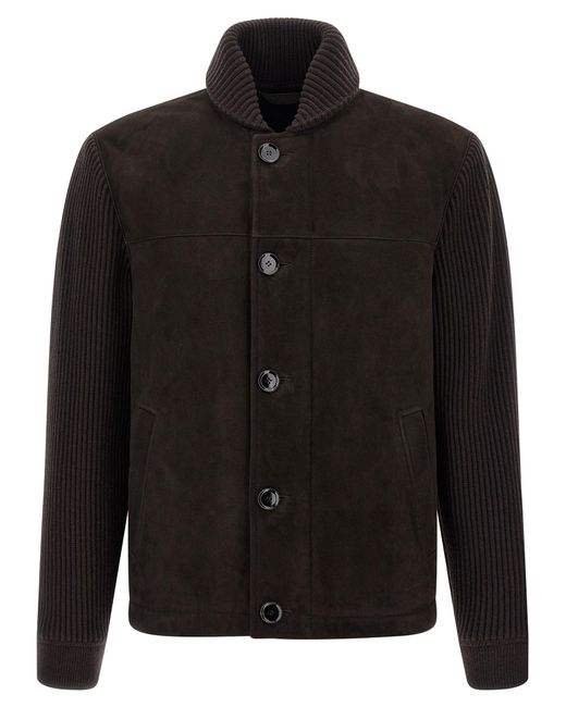 Brioni Black Suede Bomber Jacket Puffer Jackets for men