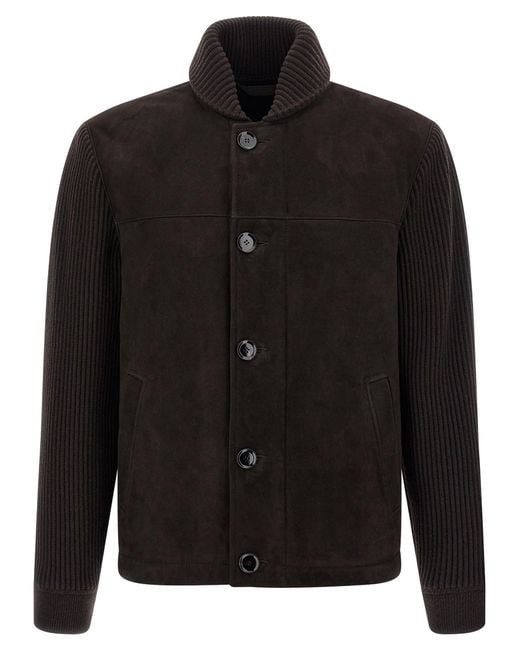 Brioni Suede Bomber Jacket in Black für Herren