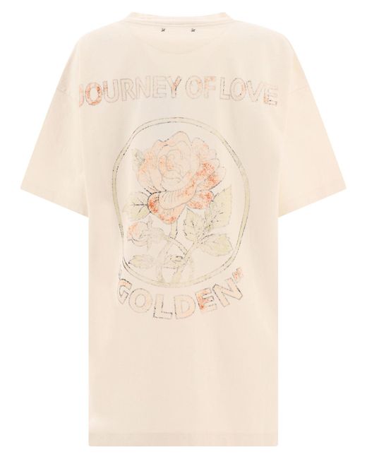 Golden Goose Deluxe Brand Natural T Shirt Dress With Multicoloured Cotton Print