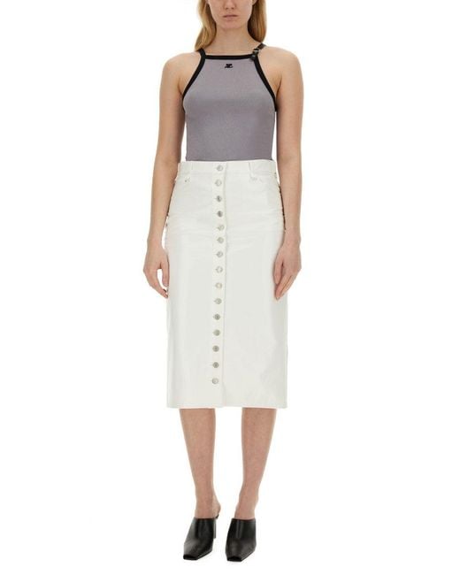 Courreges Gray Fitted Top With Central Logo And Contrasting Trim