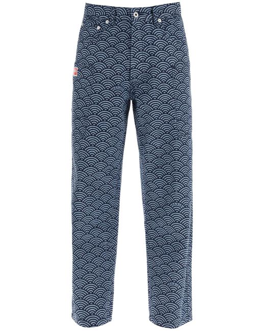 KENZO Monkey Werkkleding Jeans Met Seigaiha -print in het Blue voor heren