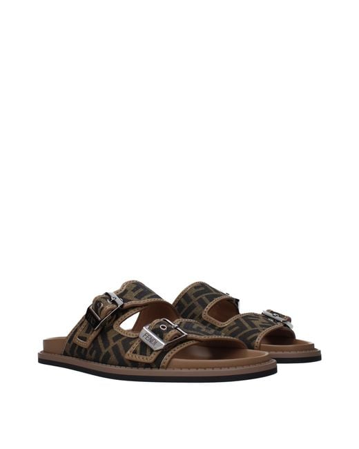 Fendi Brown Ciabatte E Zoccoli Uomo Tessuto Marrone/Nero