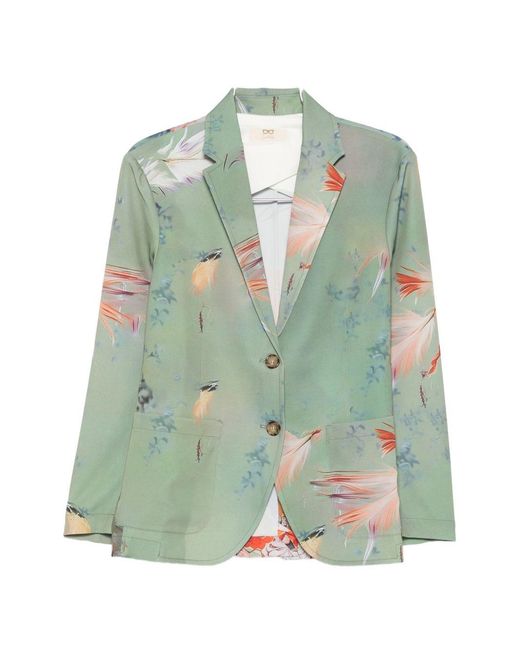 Sissiottostyle Green Printed Single-Breasted Blazer Jacket