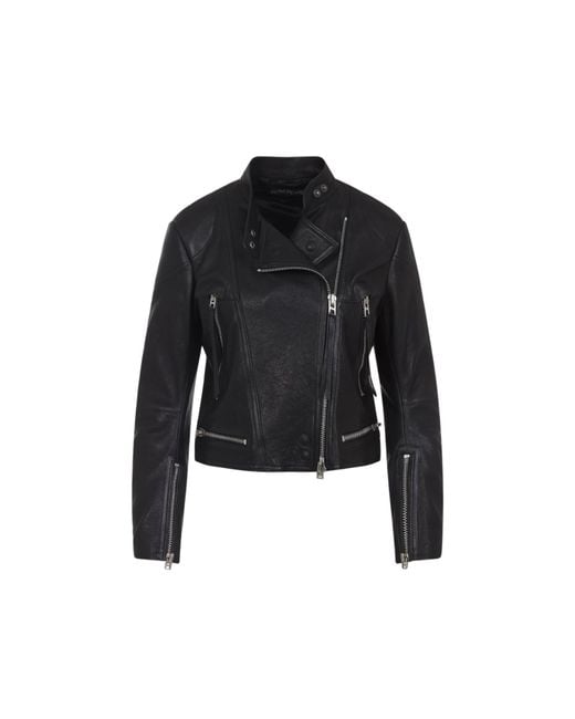 Tom Ford Black Lamb Leather Biker Jacket With Zipped Cuffs