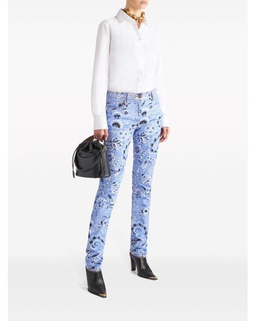 Etro Blue Printed Denim Jeans