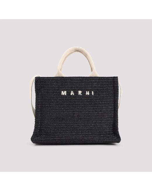 Marni Black Logo-Lettering Raffia Tote Bag