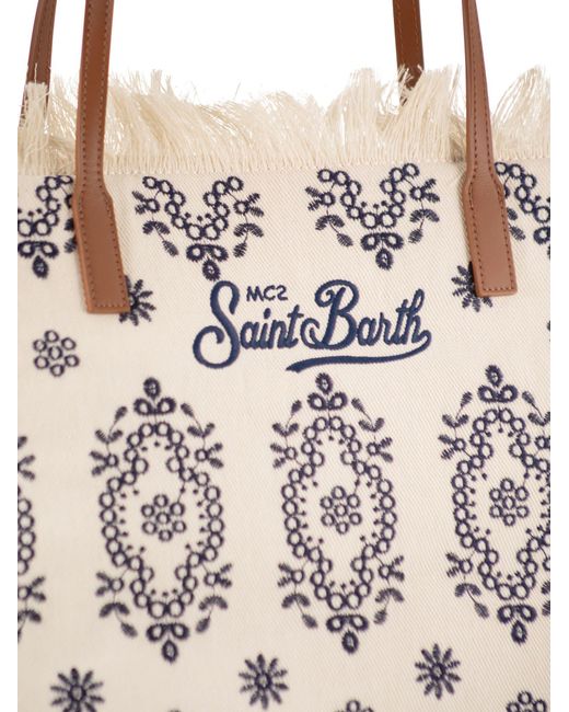 Mc2 Saint Barth White Embroidered Canvas Tote Bag