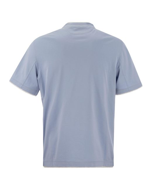 Brunello Cucinelli Slim Fit Crew Neck T -Shirt im leichten Baumwolltrikot in Blue für Herren