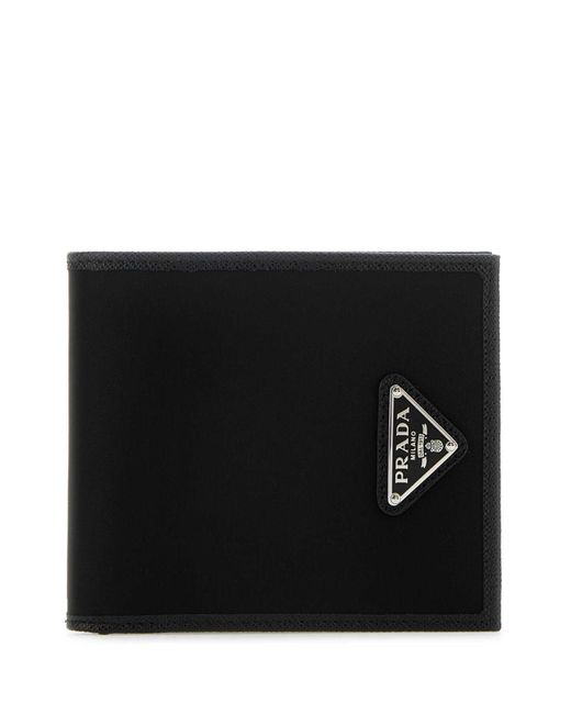 Prada Black Re-Nylon Saffiano Leather Triangle Logo Wallet for men