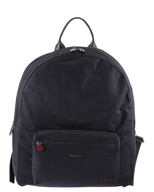 Kiton Blue Technical Fabric Backpack With Logo