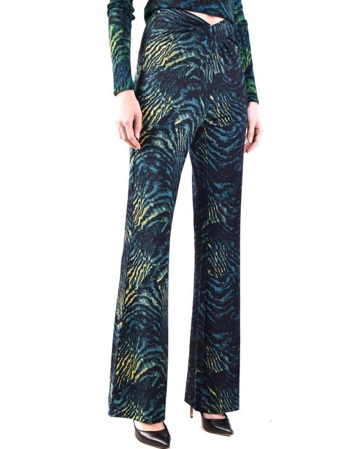 Diane von Furstenberg Blue Flared Trousers With Unique Textured Pattern And Fit