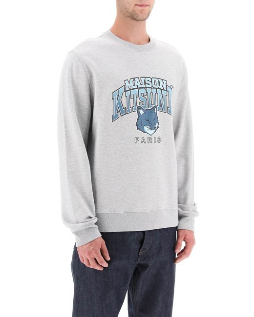 Crew Neck Sweatshirt mit Campus Fox Print Maison Kitsuné de hombre de color Gray