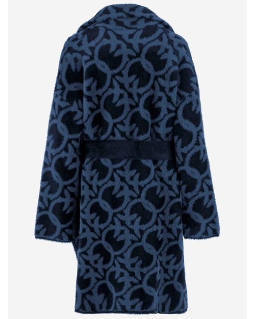 Pinko Blue Nylon Coat With Love Birds Motif
