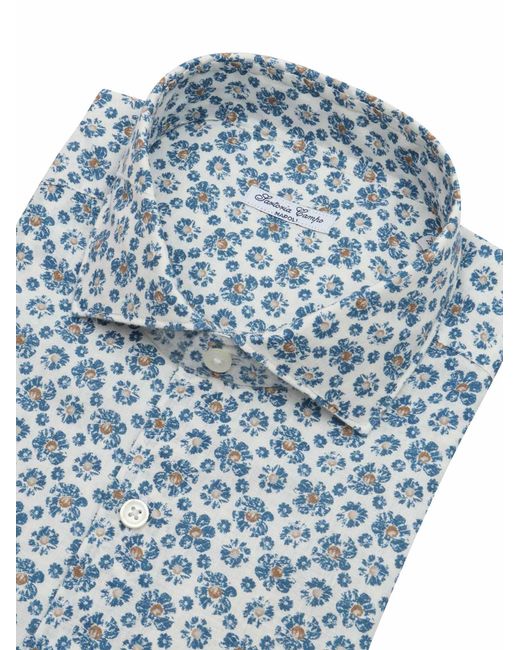 SARTORIA DEL CAMPO-SONRISA Blue Shirt Linen Cotton for men