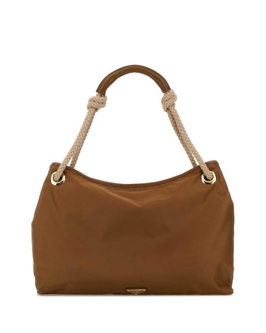Prada Brown Caramel Fabric Shopping Bag