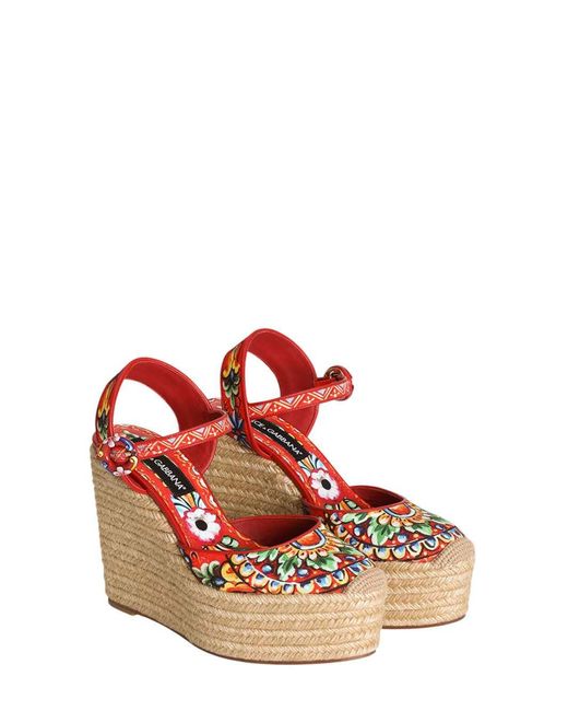 Dolce & Gabbana Pink Dolce & Gabbana Canvas Wedge Sandal With Carretto Print